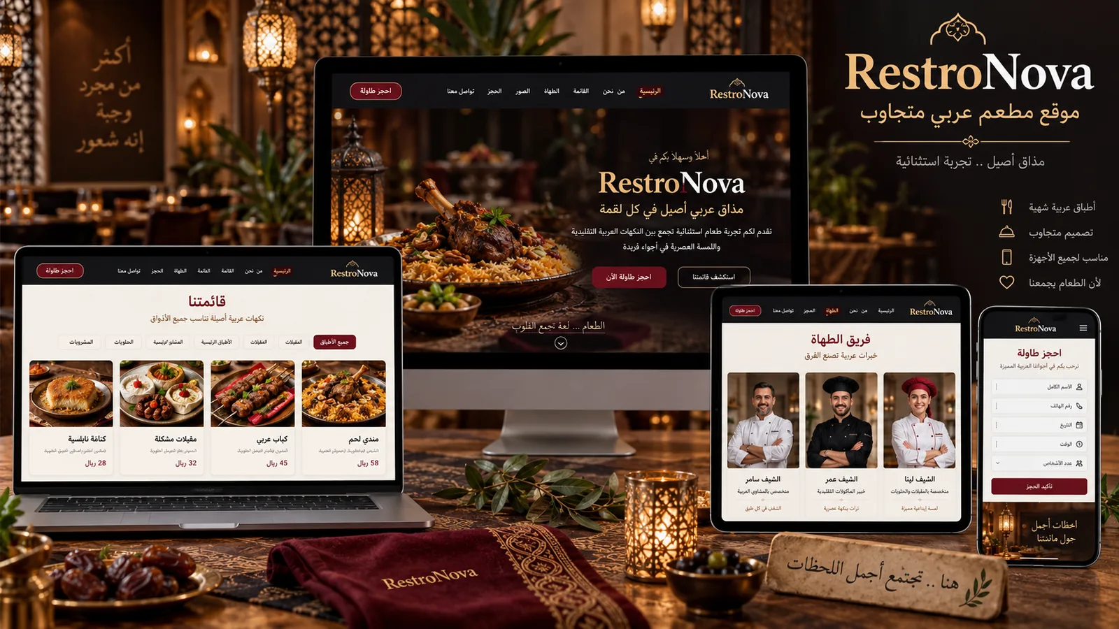 RestroNova – قالب مطعم عربي مجاني Bootstrap 5 بتصميم RTL
